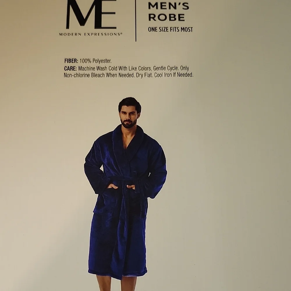 Modern Expressions Men's Blue Robe - Picture 2 of 2